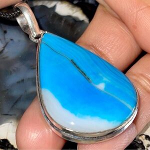 Blue Botswana Lace Agate Pendant 2”